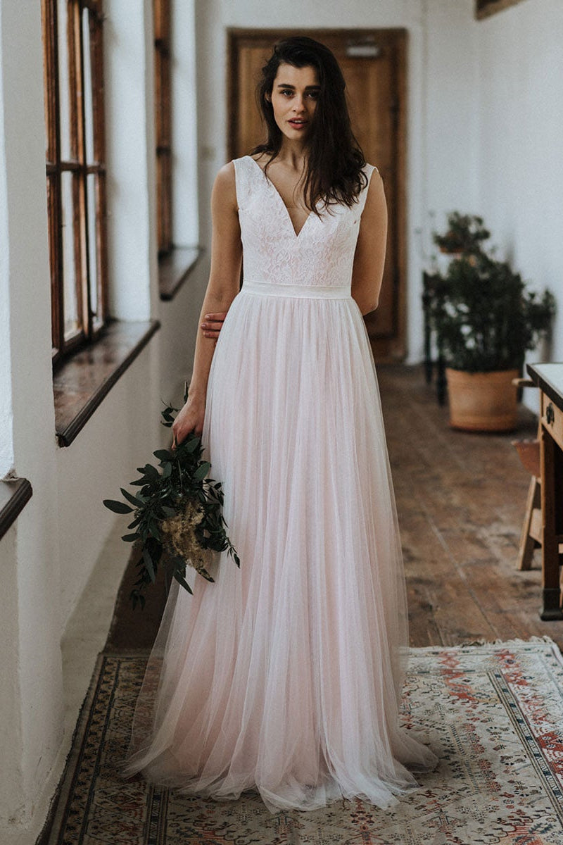 Beautiful Lace Open Back Wedding Dress for the Beach-BallBride