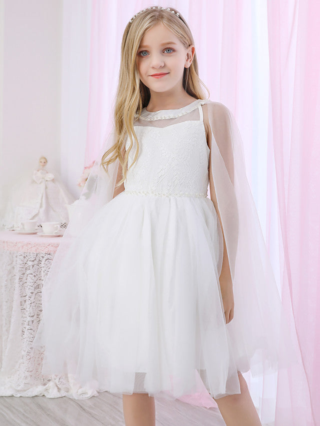 Beautiful Lace Satin Flower Girl Dress With Pearls Beadings-BallBride