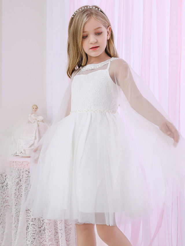 Beautiful Lace Satin Flower Girl Dress With Pearls Beadings-BallBride