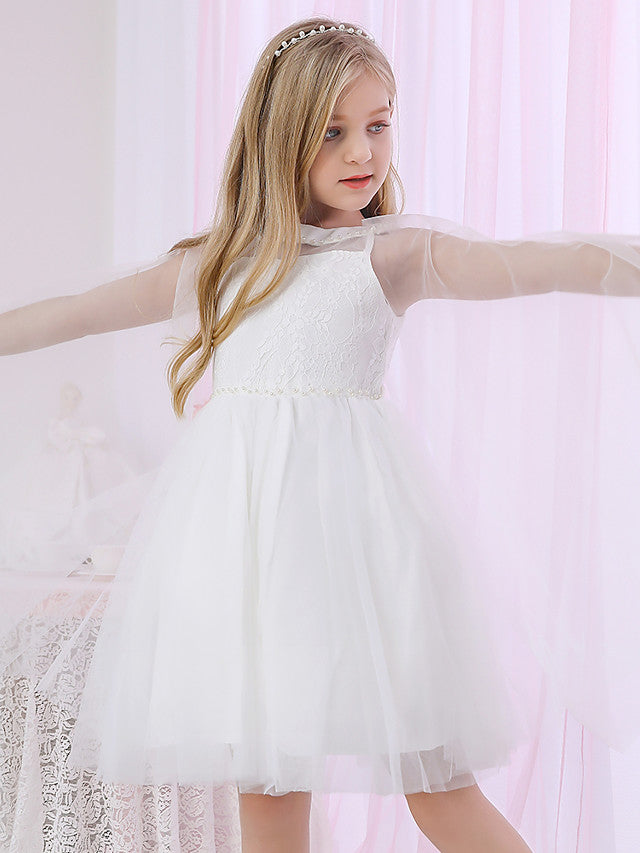 Beautiful Lace Satin Flower Girl Dress With Pearls Beadings-BallBride