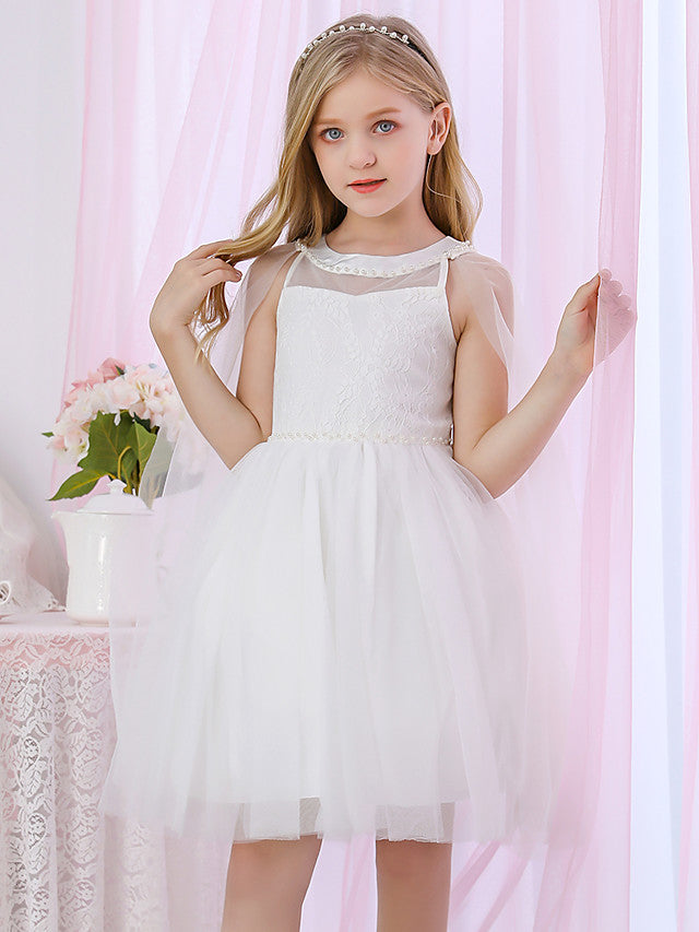 Beautiful Lace Satin Flower Girl Dress With Pearls Beadings-BallBride