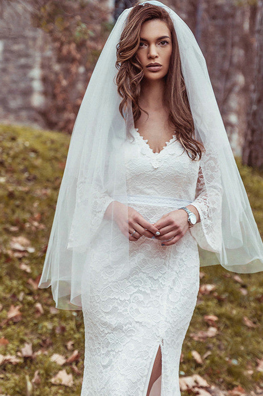 Beautiful Lace Wedding Dress With Split - Long Sleeve-BallBride