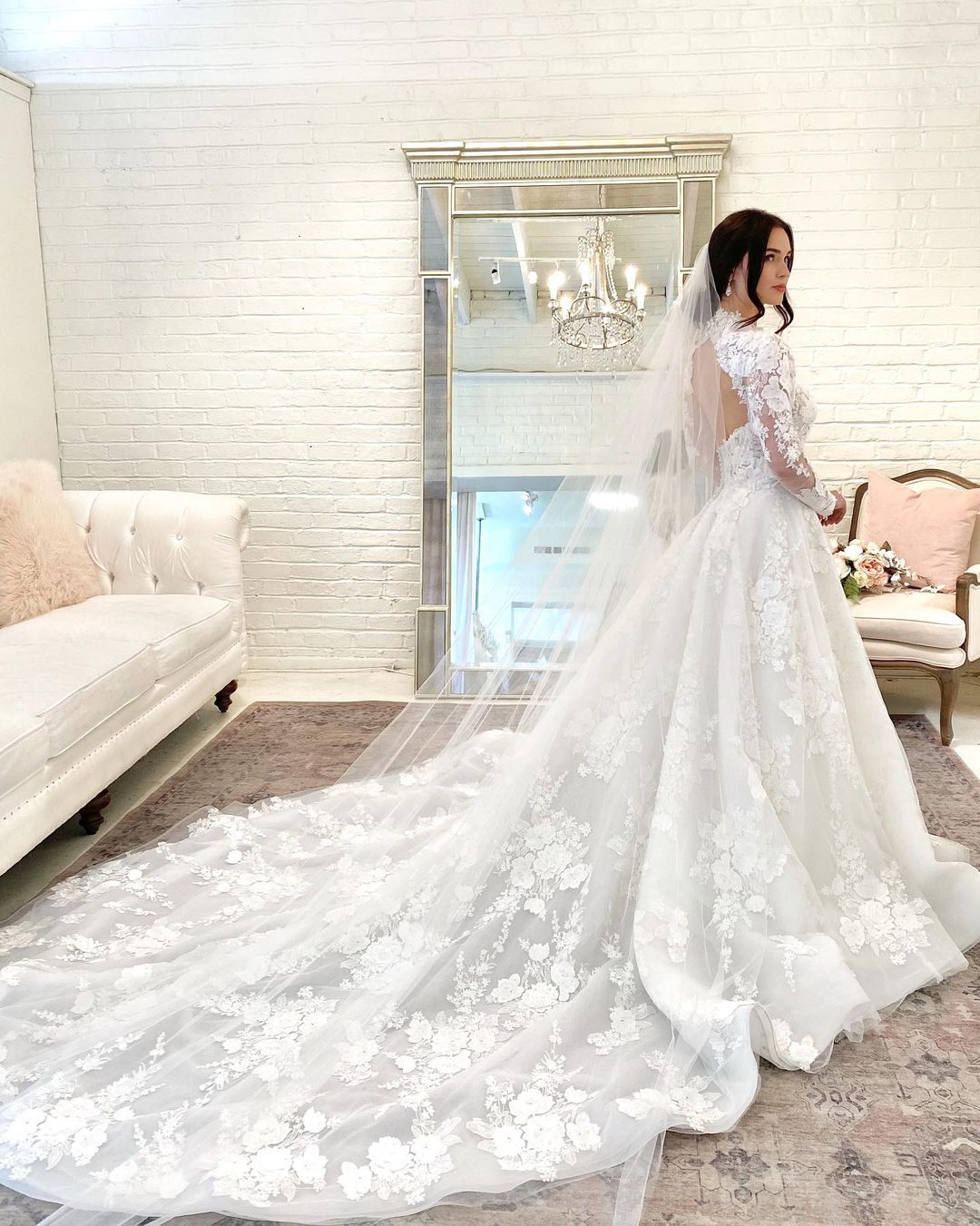 Beautiful Long A-line High Neck Open Back Wedding Dress With Lace Sleeves-BallBride