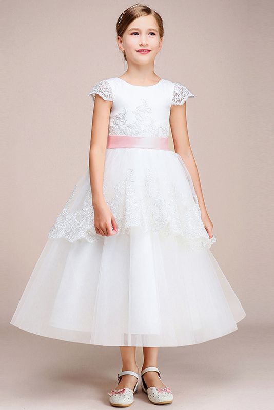 Beautiful Lovely Jewel Cap Sleeves Flower Girl Dress Tulle-BallBride