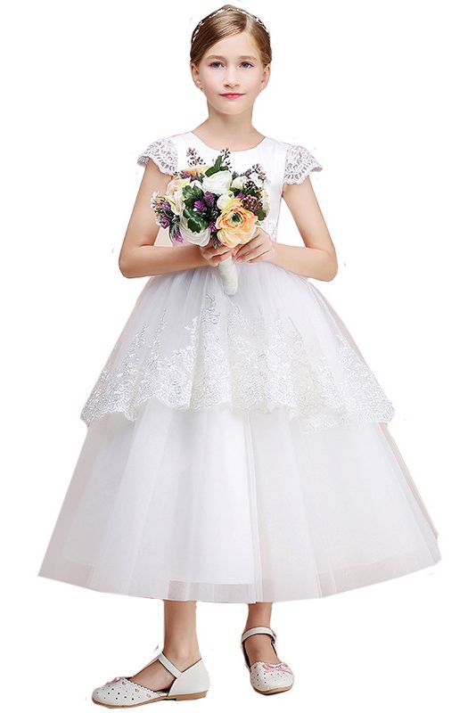 Beautiful Lovely Jewel Cap Sleeves Flower Girl Dress Tulle-BallBride