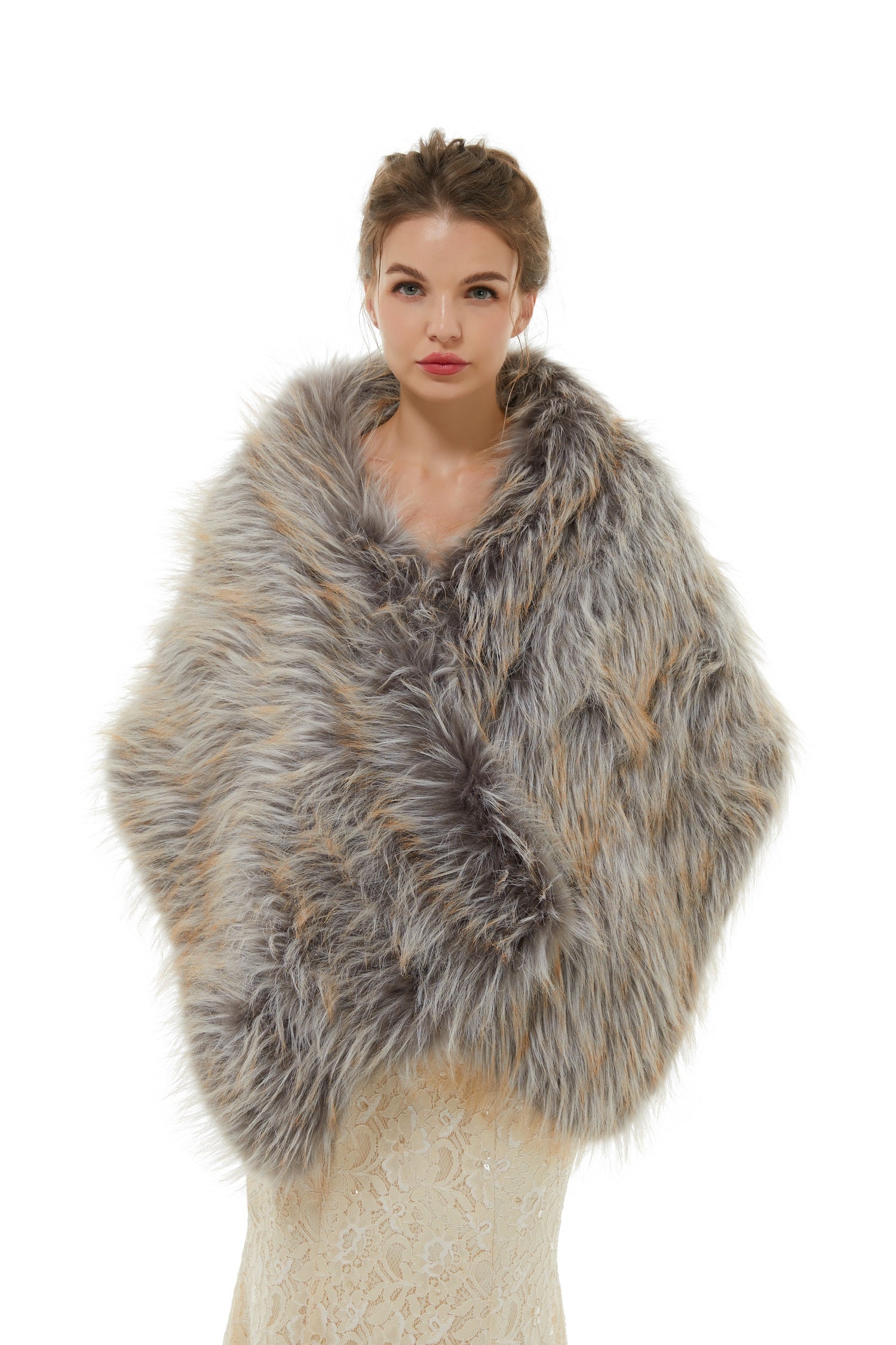 Beautiful Mix Colored Winter Faux Fur Wedding Wrap-BallBride
