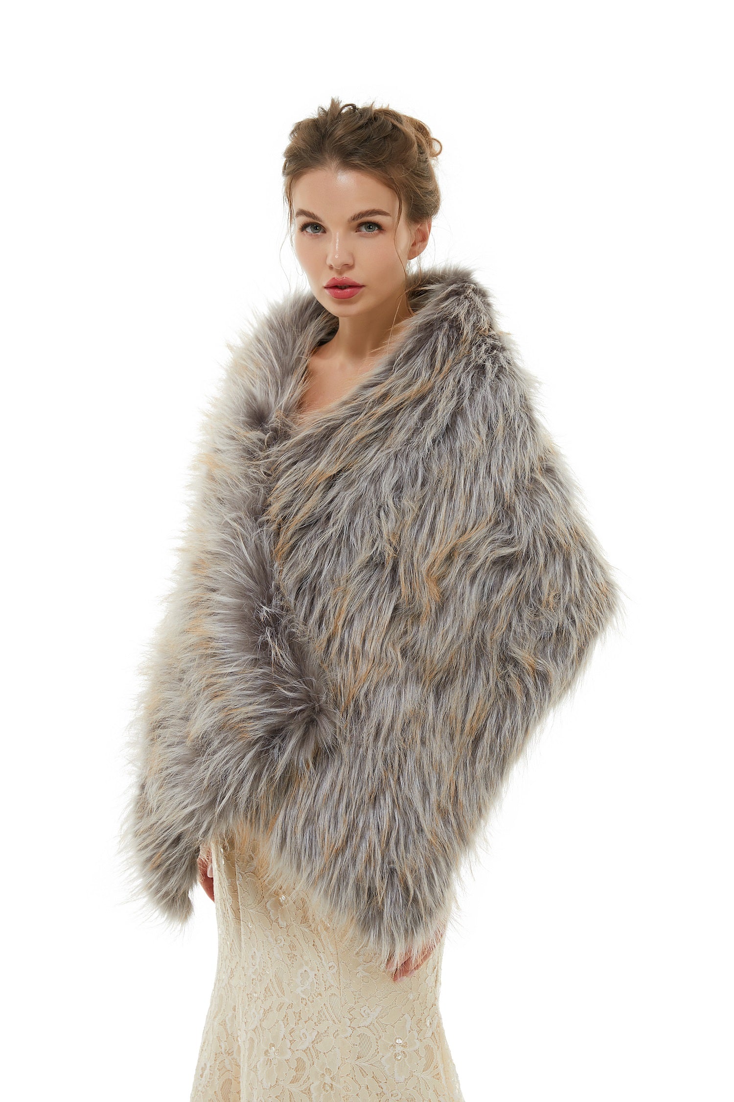 Beautiful Mix Colored Winter Faux Fur Wedding Wrap-BallBride
