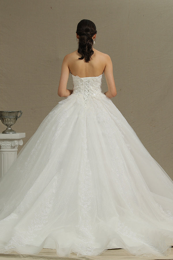 Beautiful Off The Shoulder Sweetheart Ball Gown Wedding Dress With Appliques-BallBride