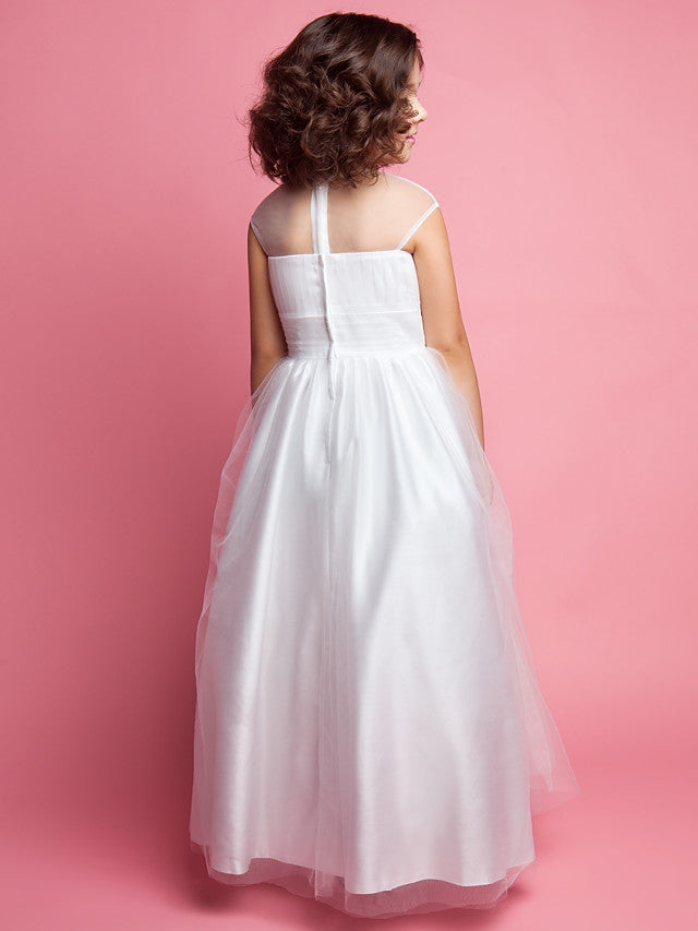 Beautiful Princess A-Line Floor Length Flower Girl Dress With Ruched Beading & Appliques for Weddings & First Communions-BallBride