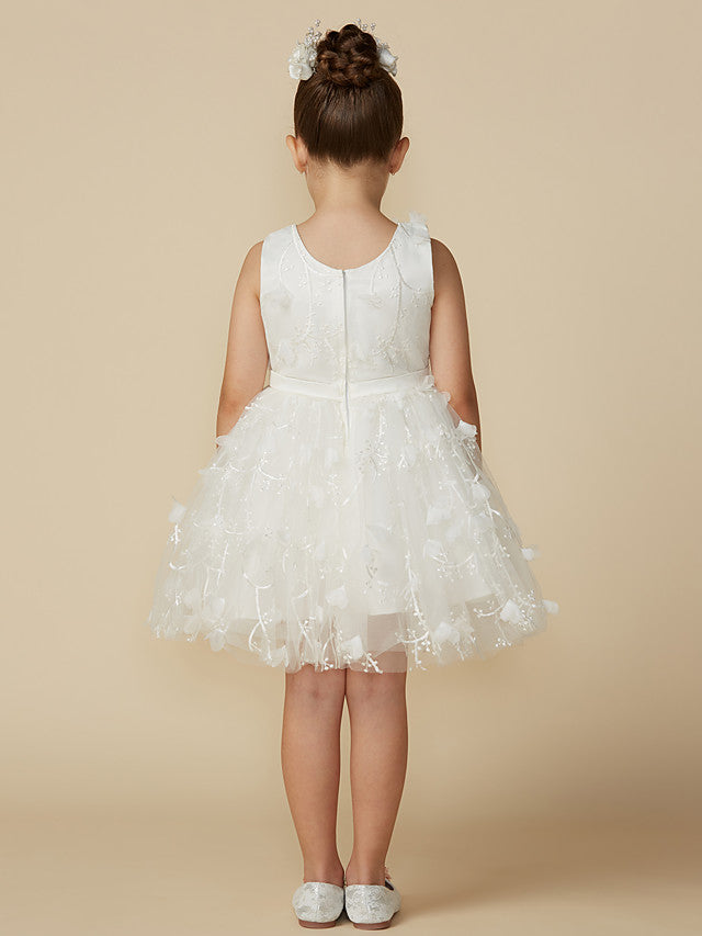 Beautiful Princess Jewel Short Length Sleeveless Flower Girl Dress with Lace and Belt-BallBride