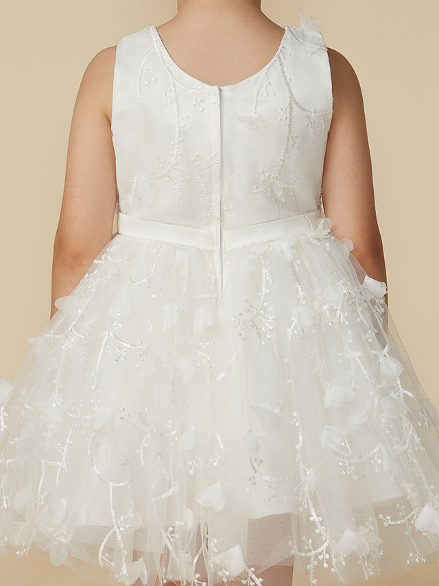 Beautiful Princess Jewel Short Length Sleeveless Flower Girl Dress with Lace and Belt-BallBride