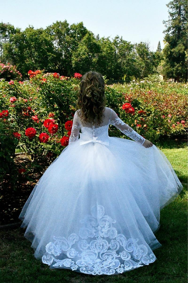 Beautiful Puffy Long Sleeve Flower Girls Dresses With Lace Beads Appliques-BallBride