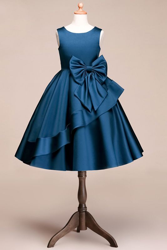 Beautiful Satin Jewel Knee Length Flower Girl Dress-BallBride