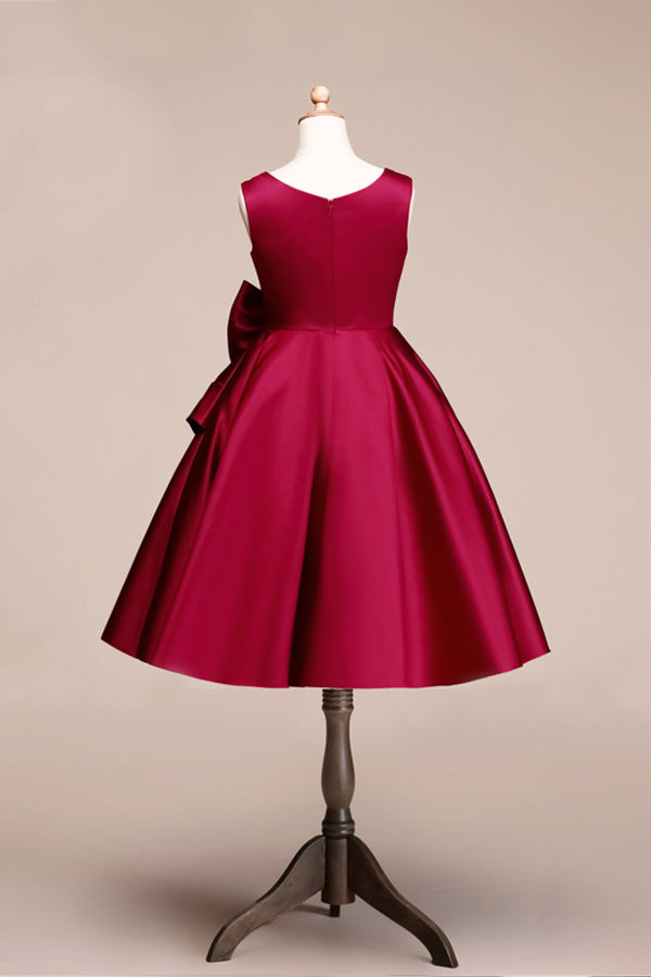 Beautiful Satin Jewel Knee Length Flower Girl Dress-BallBride