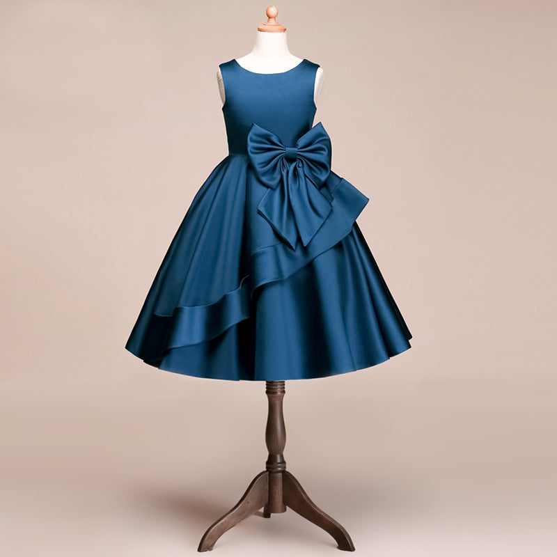 Beautiful Satin Jewel Knee Length Flower Girl Dress-BallBride