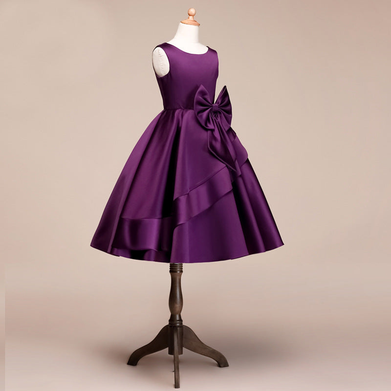 Beautiful Satin Jewel Knee Length Flower Girl Dress-BallBride