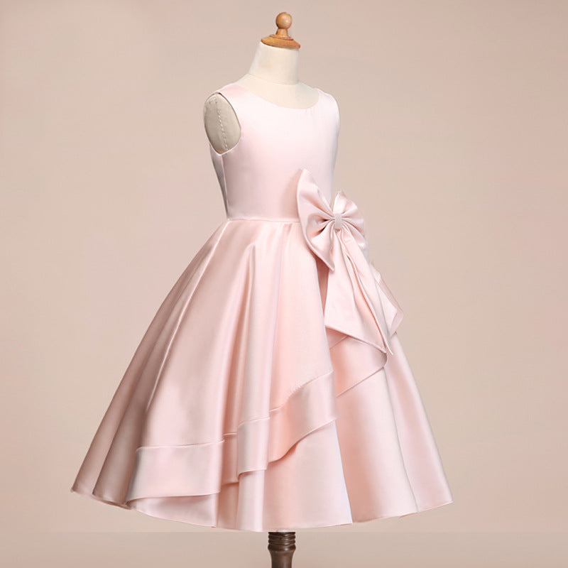 Beautiful Satin Jewel Knee Length Flower Girl Dress-BallBride
