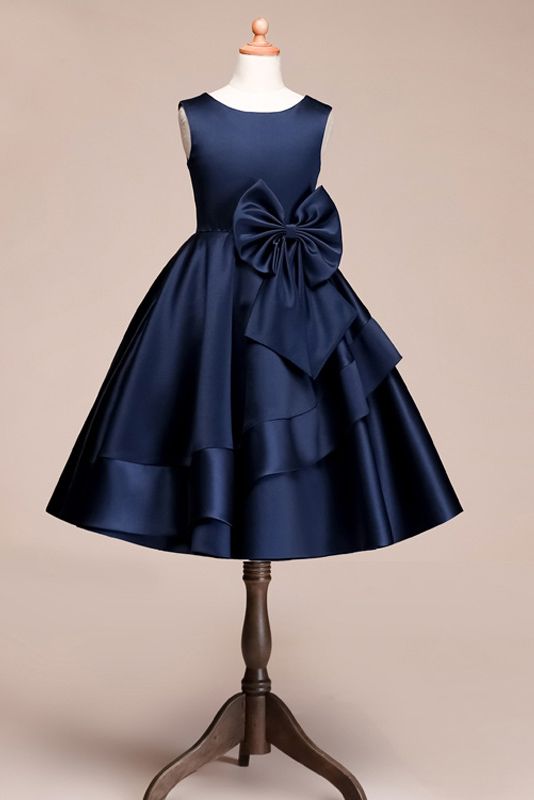 Beautiful Satin Jewel Knee Length Flower Girl Dress-BallBride