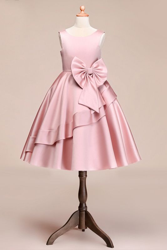 Beautiful Satin Jewel Knee Length Flower Girl Dress-BallBride