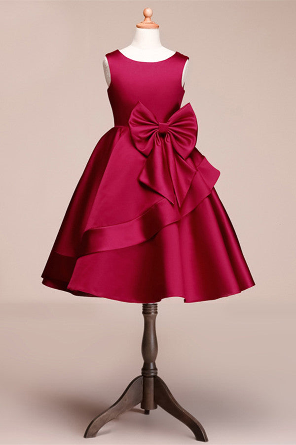 Beautiful Satin Jewel Knee Length Flower Girl Dress-BallBride