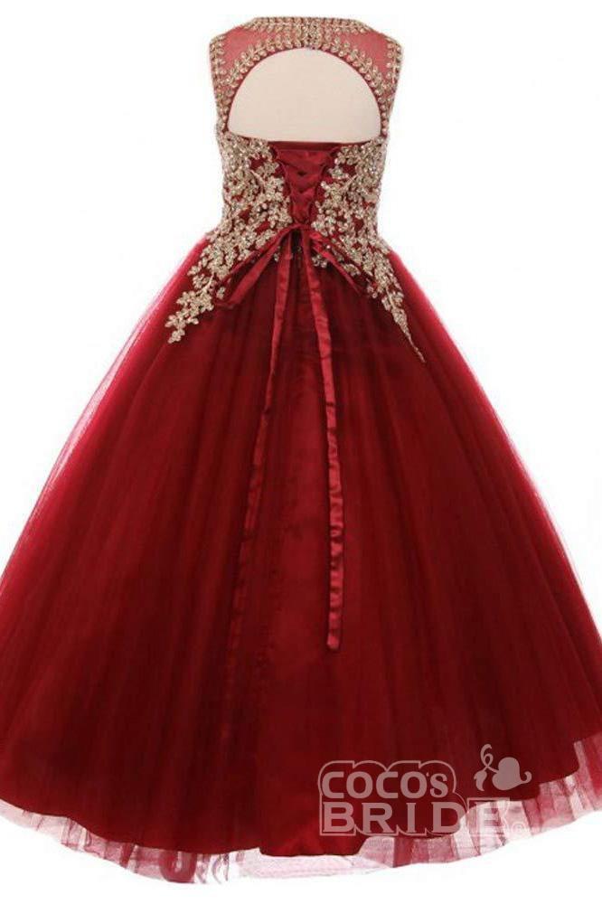 Beautiful Sleeveless Ball Gown with Tulle, Sequins & Scoop Neck for Girls-BallBride