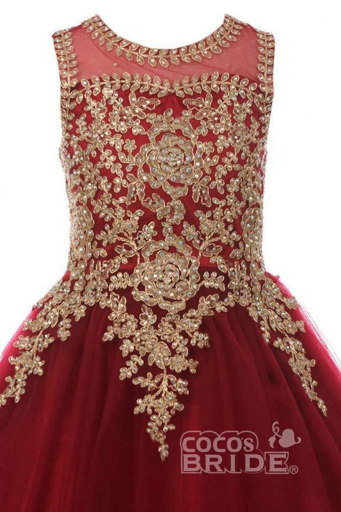 Beautiful Sleeveless Ball Gown with Tulle, Sequins & Scoop Neck for Girls-BallBride