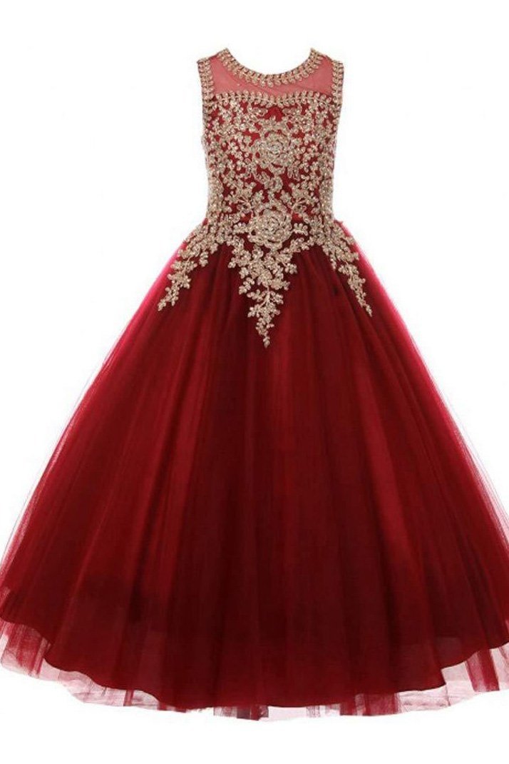 Beautiful Sleeveless Ball Gown with Tulle, Sequins & Scoop Neck for Girls-BallBride