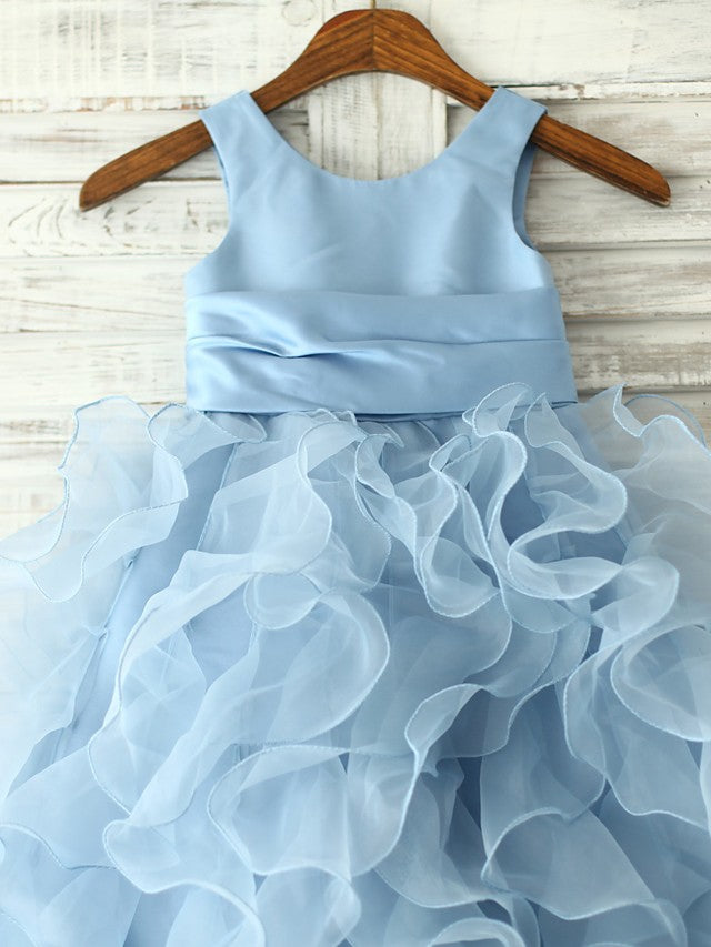 Beautiful Sleeveless Jewel Neck Floor Length Flower Girl Dresses in Organza With Sash and Ribbon Flower-BallBride