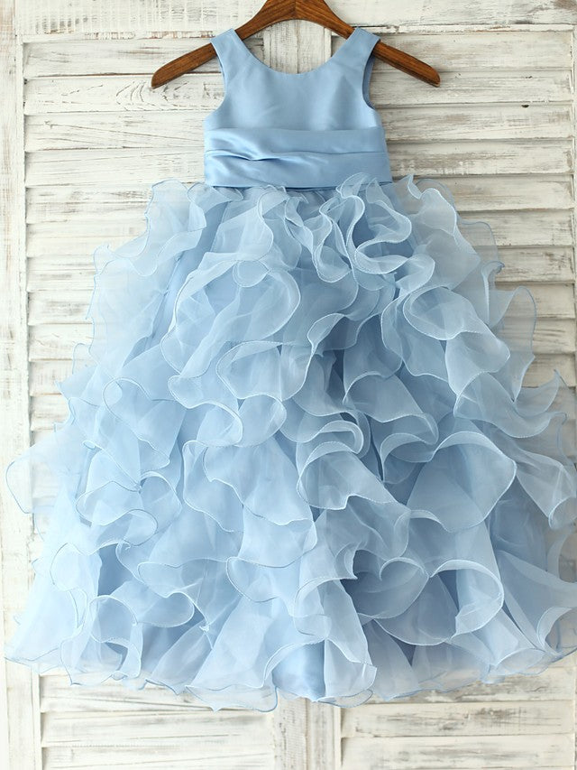 Beautiful Sleeveless Jewel Neck Floor Length Flower Girl Dresses in Organza With Sash and Ribbon Flower-BallBride
