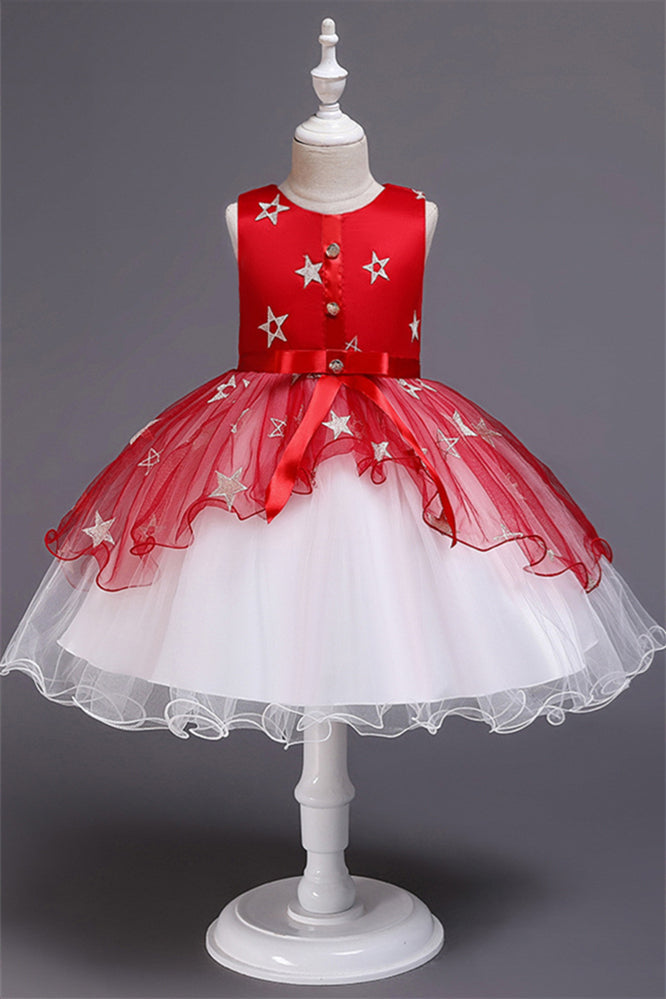 Beautiful Star Decor Sleeveless Ball Gown Tulle Flower Girl Dress-BallBride