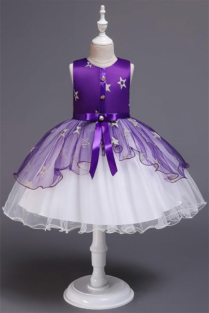 Beautiful Star Decor Sleeveless Ball Gown Tulle Flower Girl Dress-BallBride