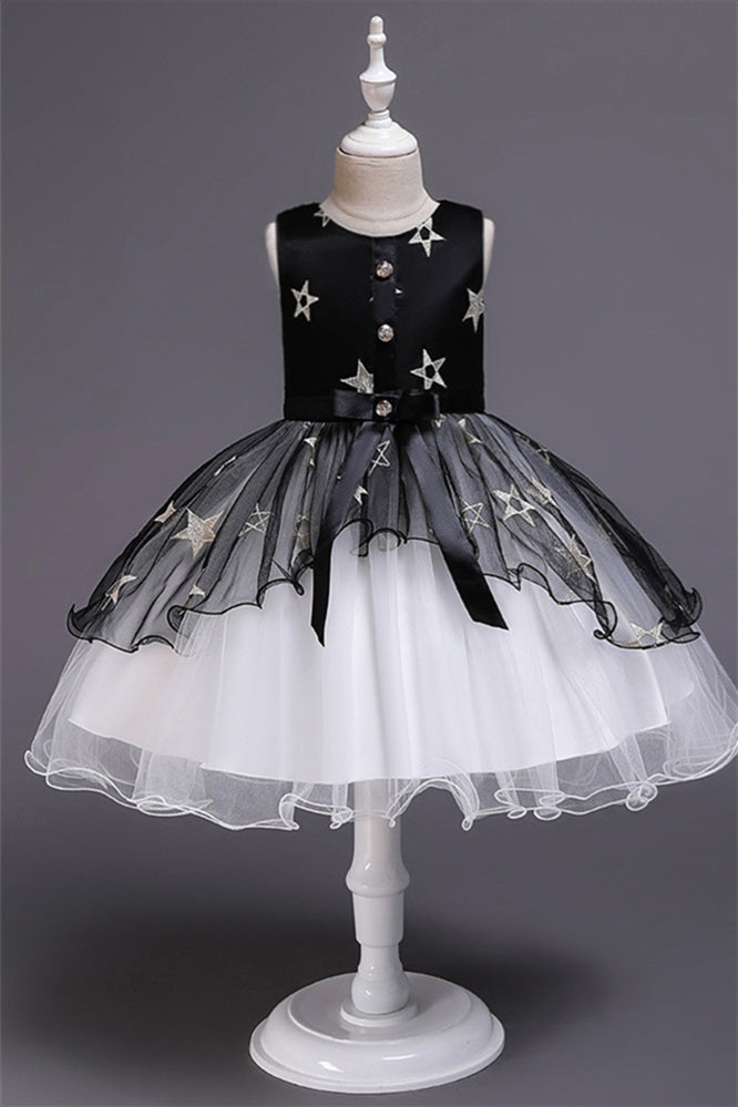Beautiful Star Decor Sleeveless Ball Gown Tulle Flower Girl Dress-BallBride
