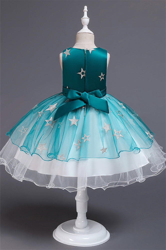 Beautiful Star Decor Sleeveless Ball Gown Tulle Flower Girl Dress-BallBride