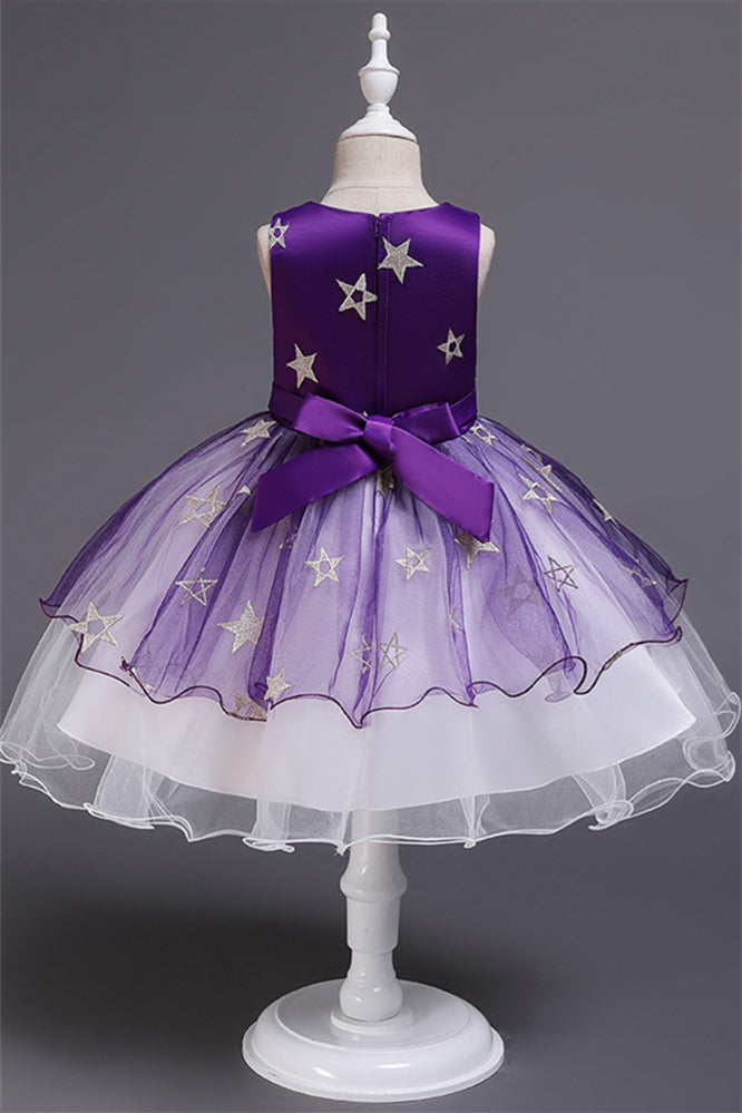Beautiful Star Decor Sleeveless Ball Gown Tulle Flower Girl Dress-BallBride