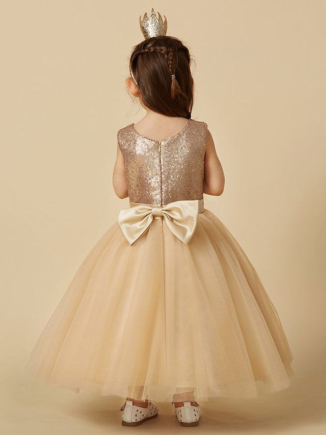 Beautiful Tulle Sleeveless Jewel Neck Flower Girl Dress with Sequins-BallBride