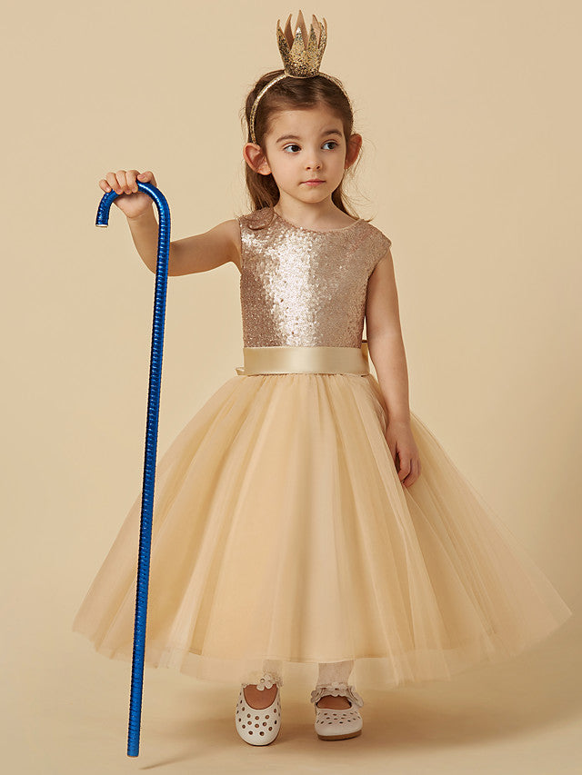 Beautiful Tulle Sleeveless Jewel Neck Flower Girl Dress with Sequins-BallBride