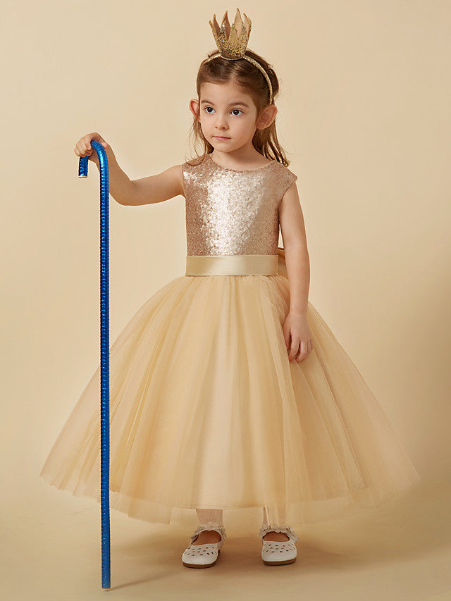 Beautiful Tulle Sleeveless Jewel Neck Flower Girl Dress with Sequins-BallBride