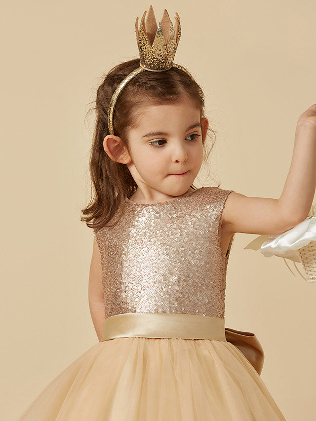 Beautiful Tulle Sleeveless Jewel Neck Flower Girl Dress with Sequins-BallBride