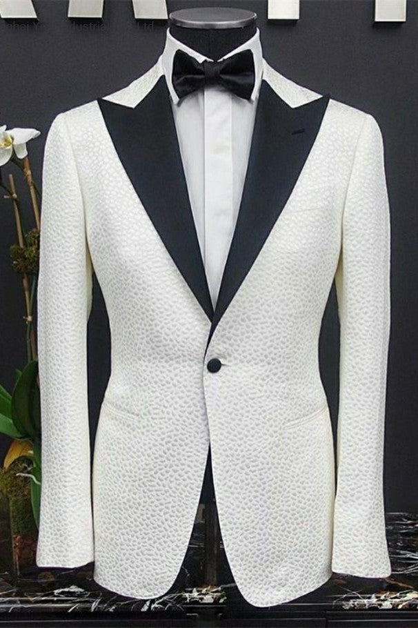 Beautiful White Peaked Lapel One Button Easy Fit Wedding Tuxedo-BallBride
