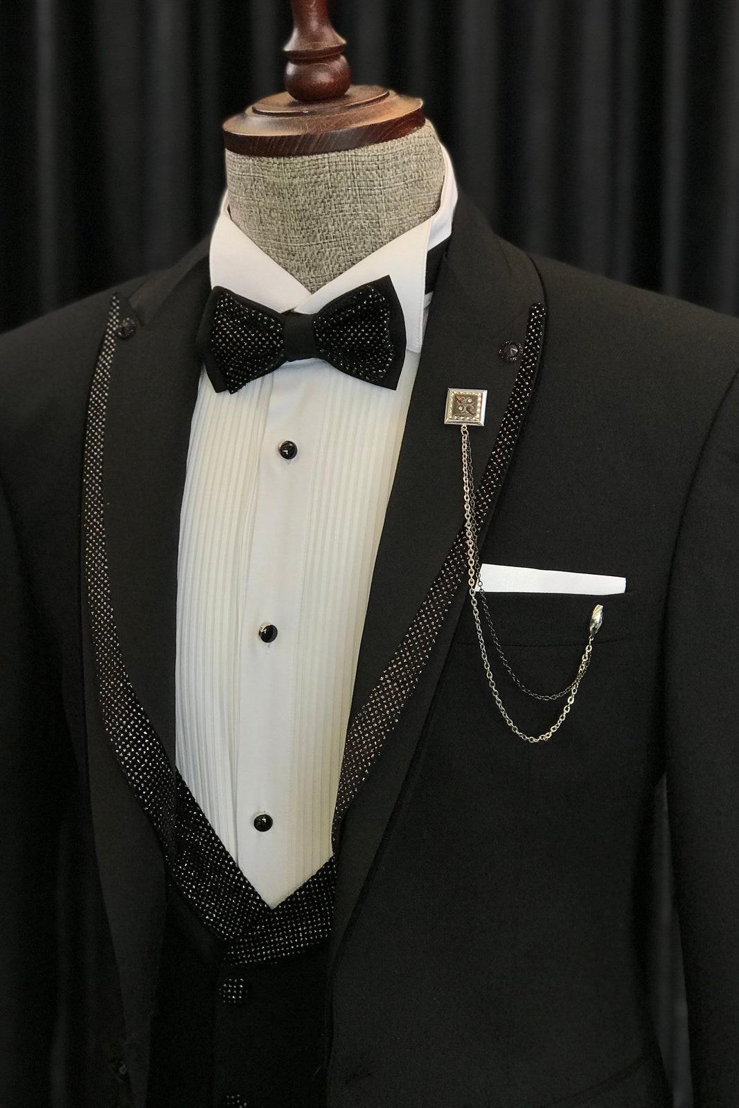 Benjamin Special Design Black Sparkle Wedding Suits with Peaked Lapel-BallBride