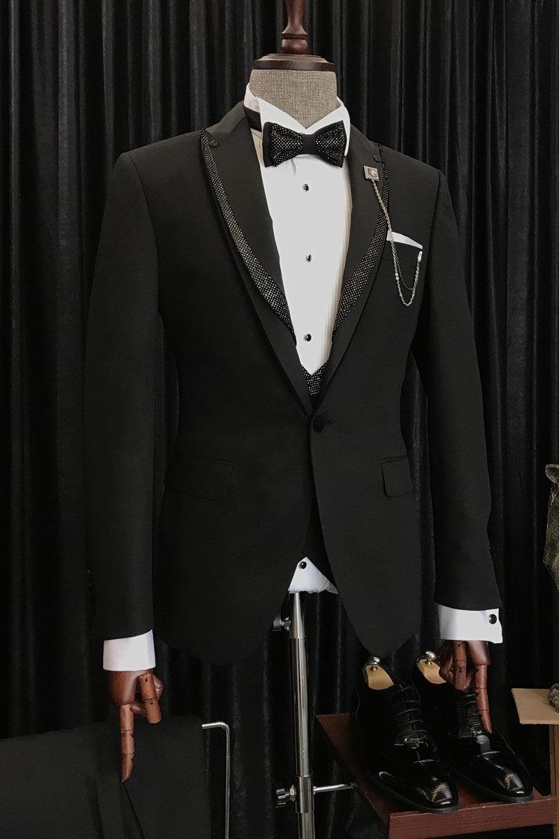Benjamin Special Design Black Sparkle Wedding Suits with Peaked Lapel-BallBride