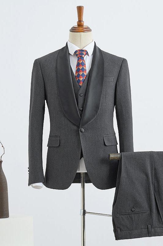 Bennett 3-Piece Dark Gray Slim Fit Wedding Suit for Grooms-BallBride