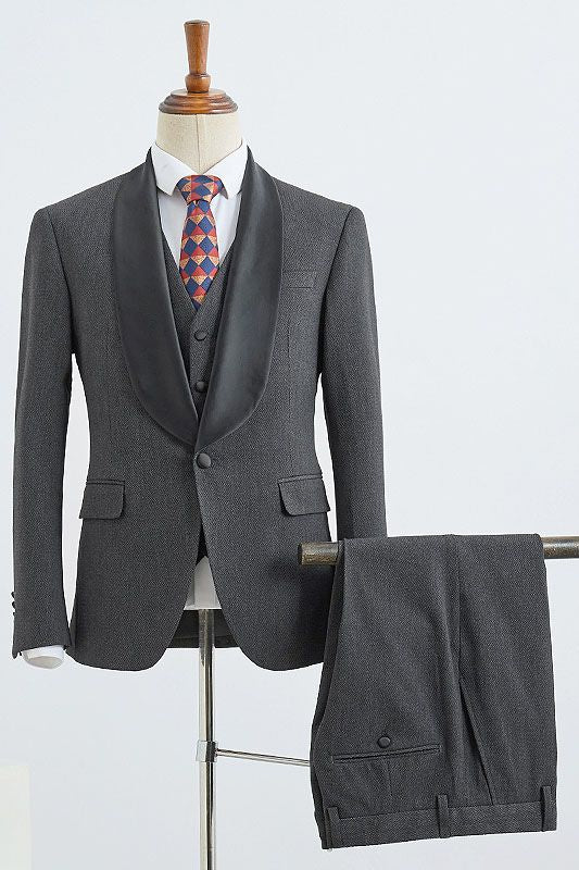 Bennett 3-Piece Dark Gray Slim Fit Wedding Suit for Grooms-BallBride