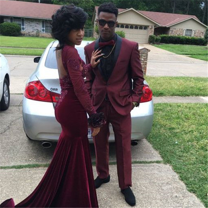 Bespoke Mens Tux with Black Shawl - One Button Burgundy for Weddings-BallBride