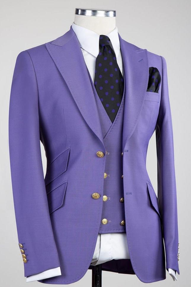 Best Fitted Men Suits - Clifford Chic Purple Peaked Lapel Three Pieces-BallBride