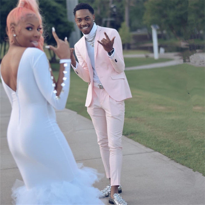 Best Fitted Pink Bespoke Wedding Suits for Groom-BallBride