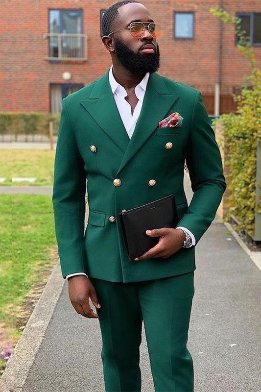 Best Prom Suits - Dark Green Peaked Lapel Double Breasted-BallBride