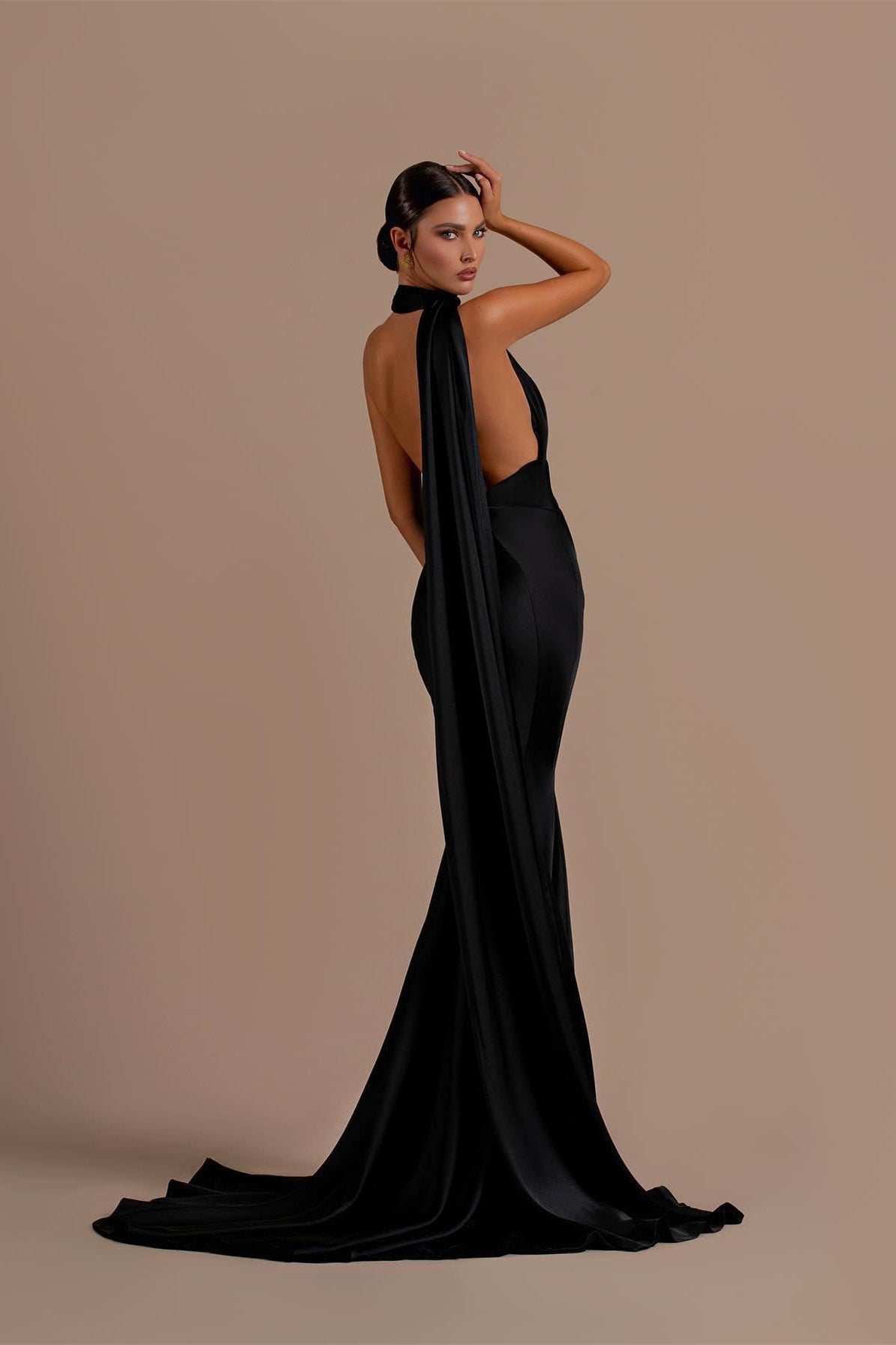 Black High Neck Mermaid Prom Dress with Open Back-BallBride