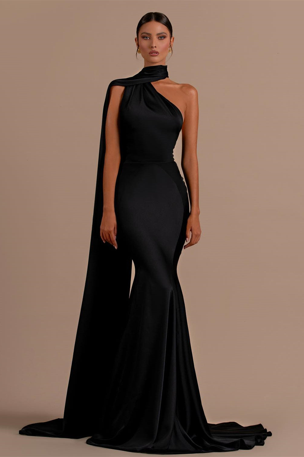 Black High Neck Mermaid Prom Dress with Open Back-BallBride