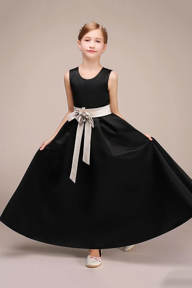 Black Jewel Sleeveless Flower Girl Dress-BallBride